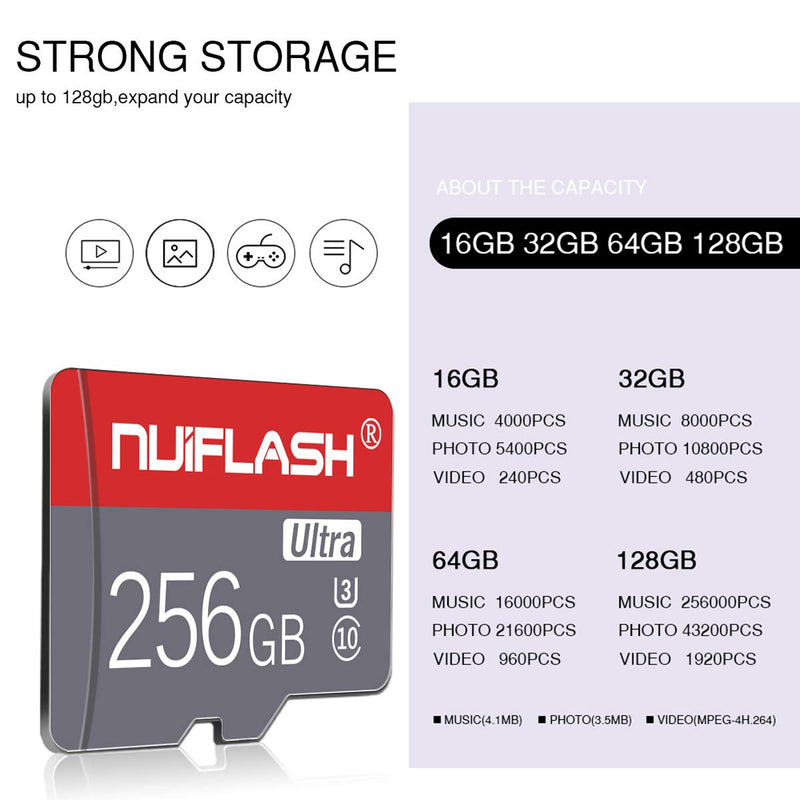 Micro SD Card 256GB SD Memory Card Class 10 High Speed TF Card 256GB Memory Card with Free SD Card Adapter for Nintendo Switch Phone/Tablet/PC/Computer (256GB) 060 256GB