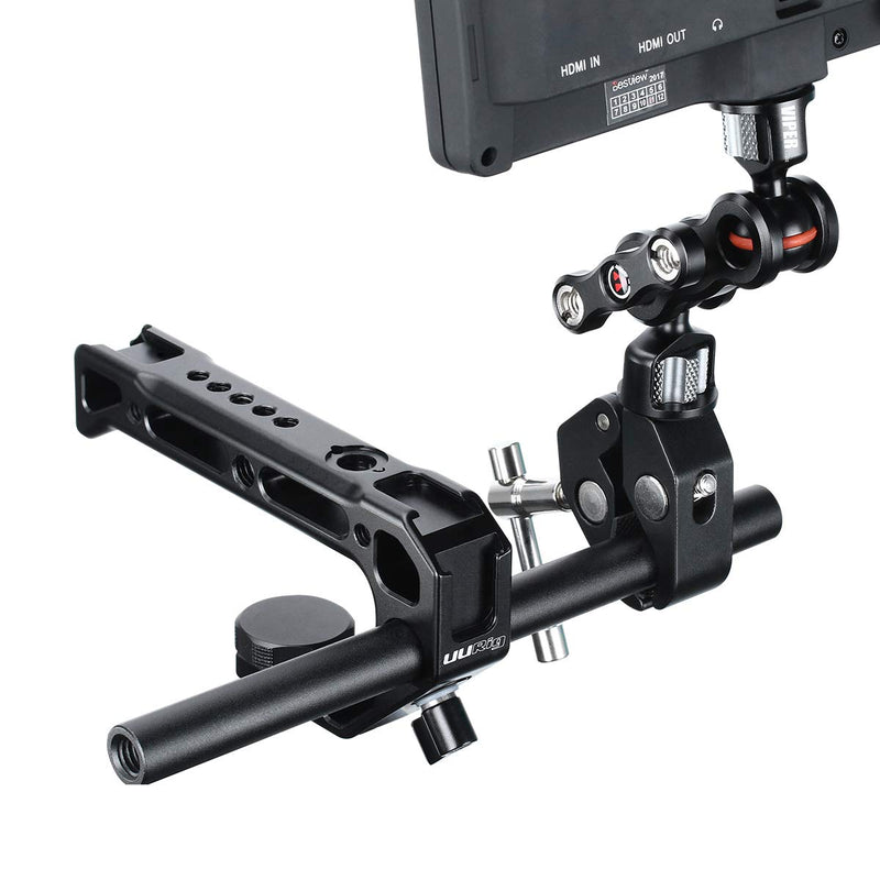 UURig R008 Camera/DSLR Top Handle ARRI Hole Connection Grip for Sony A6400 6300 Camera Cage Low Angle Shots 4 Cold Shoe Mount Microphone 15MM NATO Rail Rod Clamp Tube Hole, Video Film Making Accessory