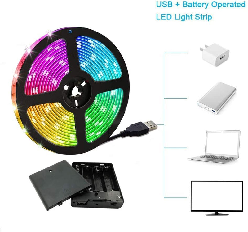 [AUSTRALIA] - Battery Powered Led Strip Lights, 5050 6M/20FT, Flexible Color Changing RGB LED Light Strip, 180 LEDs 5V Battery-Powered with Controller 