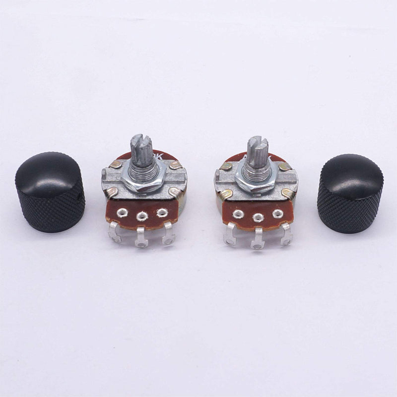 Taiss / 2pcs A500K Split Shaft Audio Guitar Potentiometers 15mm Volume Taper Variable Music Potentiometers+2pcs metal knob（Black）wh138-A500K-knob10bk