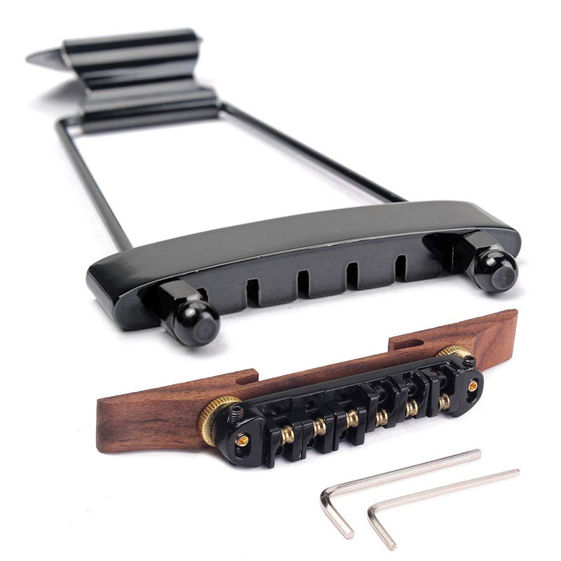 Alnicov Set of 6 String Archtop Jazz Guitar Rosewood Bridge Height Adjustable & Tailpiece Trapeze for Jazz Guitar Parts,Black