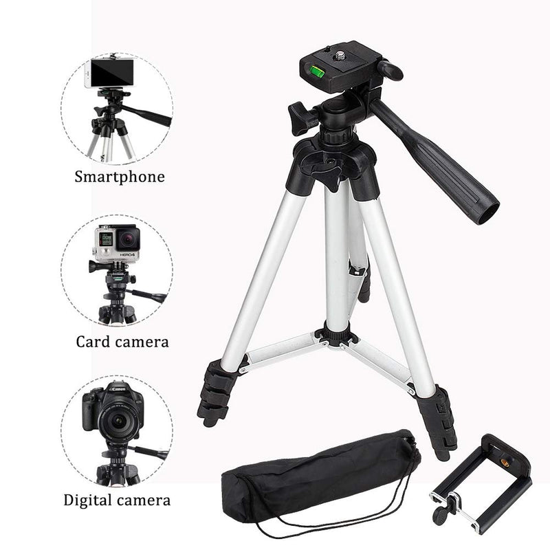 41" Extendable Tripod Stand, 3 in 1 Professional Camera Holder with Phone Clip Tripod Adjustable Tripod with Portable Bag for Mobile Phone Tripod Stand Holder, Maximum Load 1.5kg
