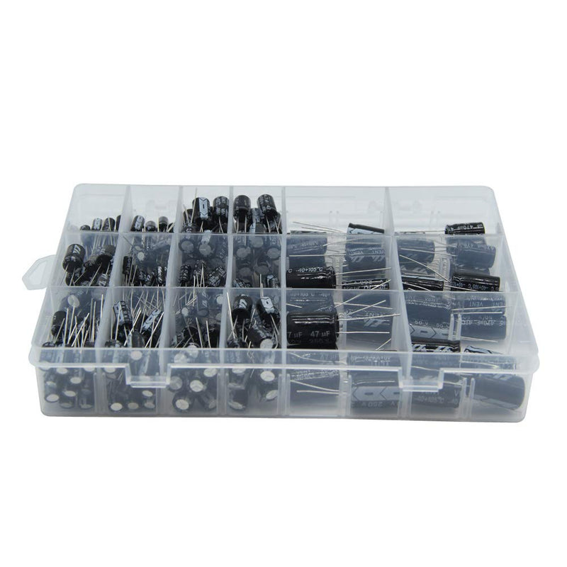 Electrolytic Capacitor 4.7uF 47uF 470uF 10V 16V 25V 50V 63V 100V 160V 200V 250V 400V 450V Capacitors Kit 18Value 270Pcs for Repair Household Appliances Communication Equipment Electronic Toy