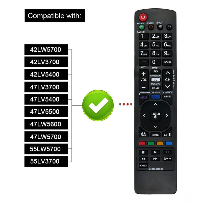 LuckyStar Replacement Lost Remote Control for LG AKB72915238 LCD LED HD 3D TV, Compatible with 42LW5700 42LV3700 42LV5400 47LV3700 47LV5400 47LV5500 47LW5600 47LW5700 55LW5700 55LV3700