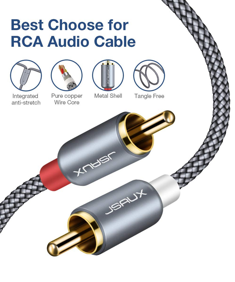 JSAUX RCA Cables, [6.6ft/2M, Dual Shielded Gold-Plated] 2RCA Male to 2RCA Male Stereo Audio Cable for Home Theater, HDTV, Amplifiers, Hi-Fi Systems [Grey] 6.6ft