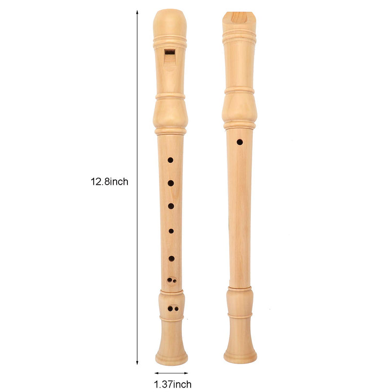 Suwimut Wood Soprano Recorder Set, 8 Hole C Key 3 Piece Instrument with Fingering Chart, Cleaning Rod, Joint Grease and Hard Case, Natural