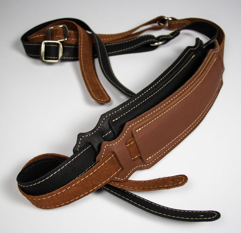 [AUSTRALIA] - Franklin Strap - Ball Glove Leather Vintage Style Pad - Guitar Strap - Black with Natural Stitching (Black) 
