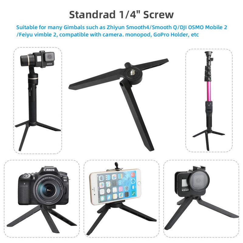 Mini Tripod, Desktop Tabletop Stand Tripod with 1/4-20 Screw for Smooth 4, Osmo Mobile, Vimble 2, Gimbal Handle Grip Stabilizer and All Cameras