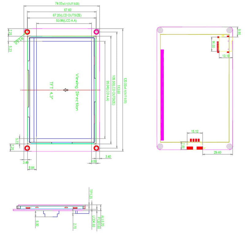 Nextion Display 4.3 inch NX4827T043 Resistive Touch Screen HMI TFT UART LCD Module 480x272 + CP2102 USB to TTL Adapter Serial Module for Arduino Raspberry Pi