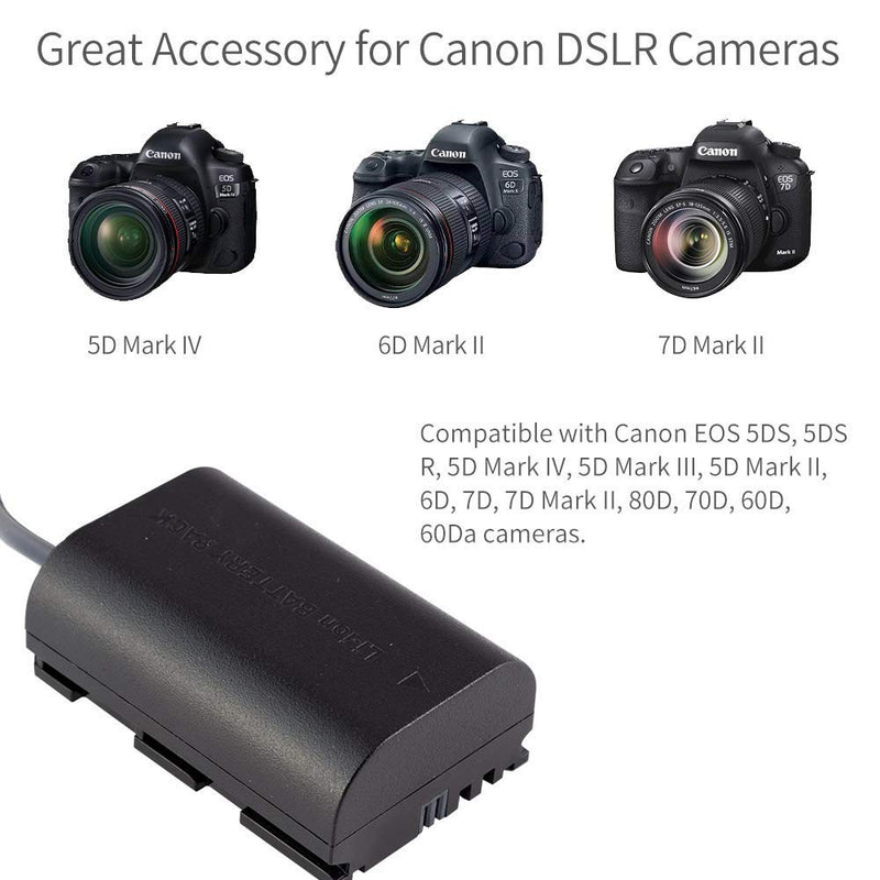 FEELWORLD F5, MA5, F6 Dummy Battery, Compatible with Canon EOS 5D Mark IV, 5D Mark III, 5D Mark Il, 6D, 7D, 7DMark Il, 80D, 70D, 60D, 60Da Cameras