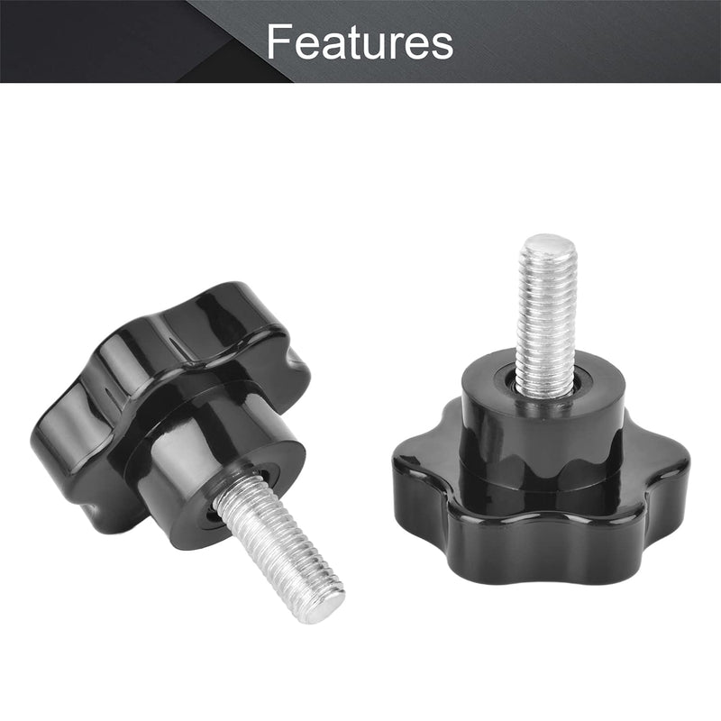 [AUSTRALIA] - MroMax 2PCS M12x30mm Star Handle Knob Thread Replacement Tightening Screw Quick Disassembly Replacement Parts Clamping Handle Grip Screw Knob Black M12 x 30mm 60mm Head Dia 