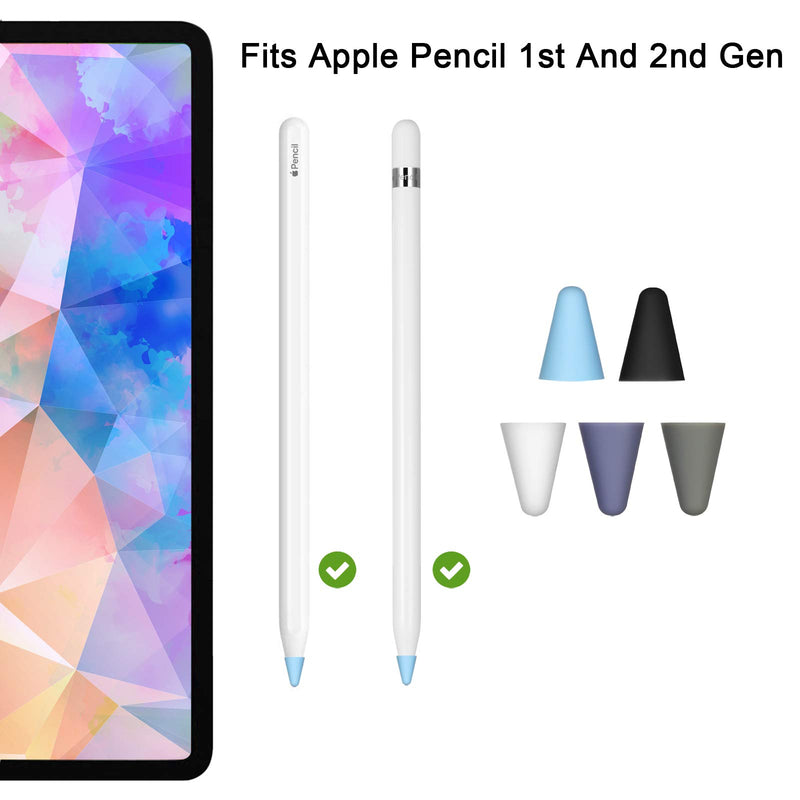 Silicone Nibs Caps Compatible with Apple Pencil 1st and 2nd Generation, MENKARWHY Pencil Tip Cover Protective Cover Noiseless, 5 Colors, 95 Pieces (Black+White+Blue+Grey+Lavender Grey,95Pack) Black+White+Blue+Grey+Lavender Grey,95Pack