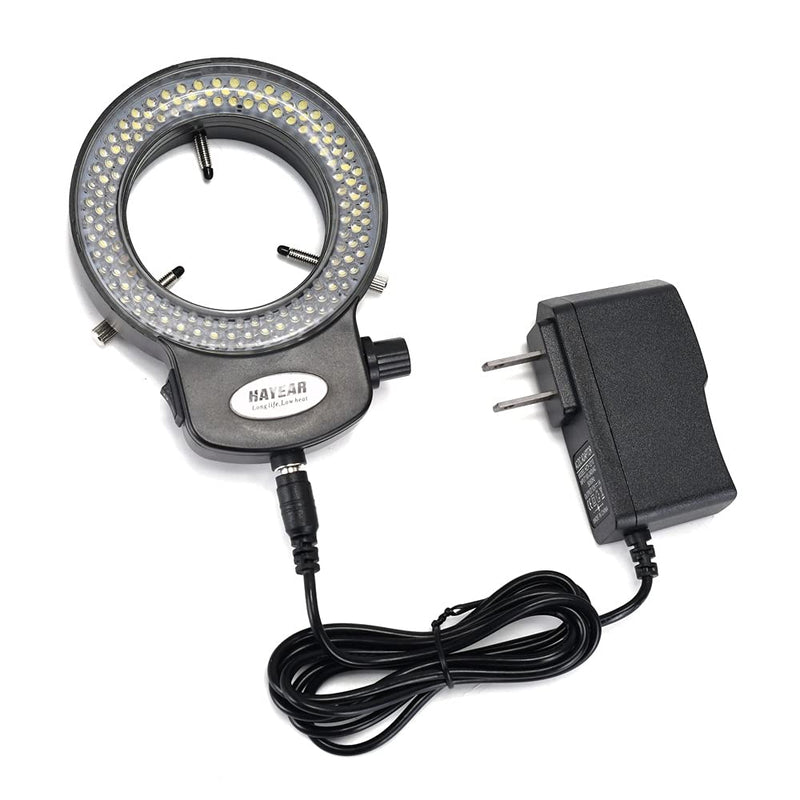 Black 144 LED Bulb Microscope Ring Light Illuminator Adjustable Bright Lamp + Adapter