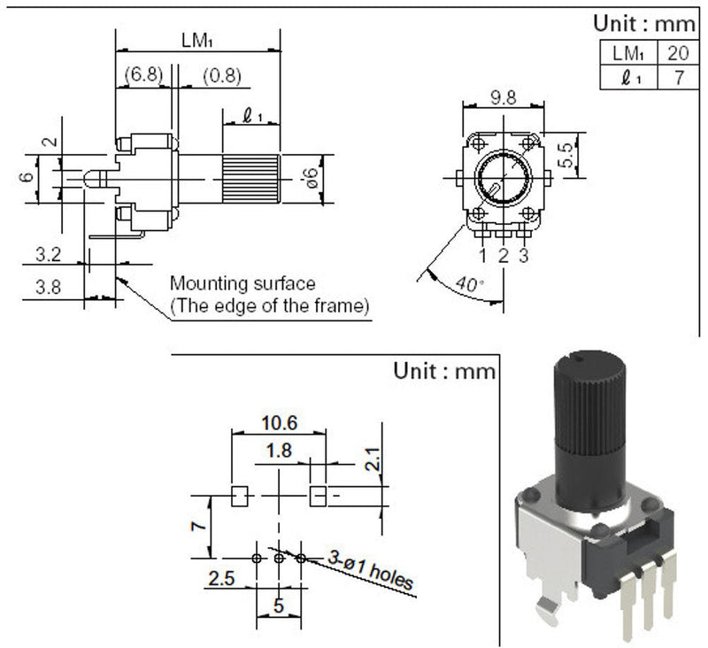 108 pcs 9 Values 3 Shaft Size knobless snap-in Mini Pot RK09 Small Potentiometer Assortment Kit for PCB Mount B1K, B5K, B10K, B20K, B50K, B100K, B200K, B500K, B1M