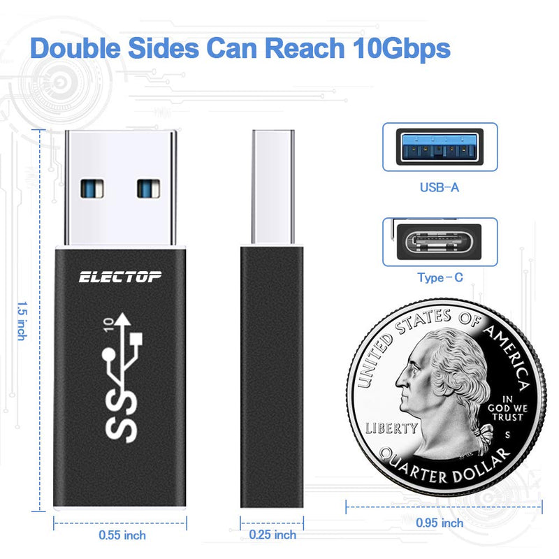 Electop Updated USB 3.1 GEN 2 Male to Type-C Female Adapter, Support Double Sided 10Gbps Charging & Data Transfer, USB A to USB C 3.1 Converter Black