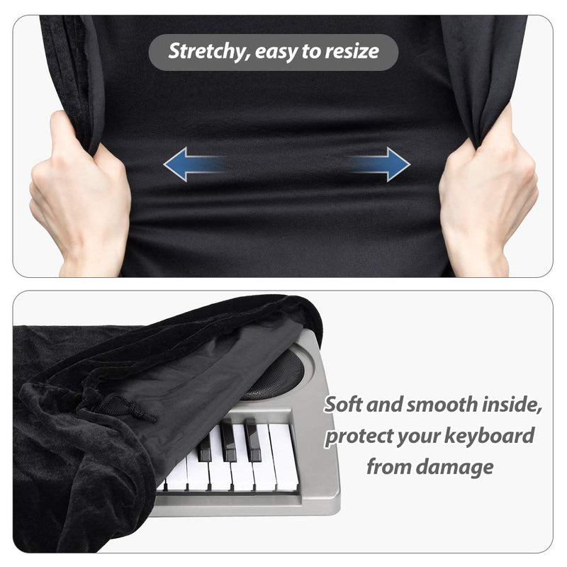Piano Keyboard Cover, Stretchable Velvet Dust Cover with Adjustable Elastic Cord and Locking Clasp for 61 Keys Electronic Keyboard, Digital Piano, Yamaha, Casio, Roland, Consoles and more(Black) 61keys-new