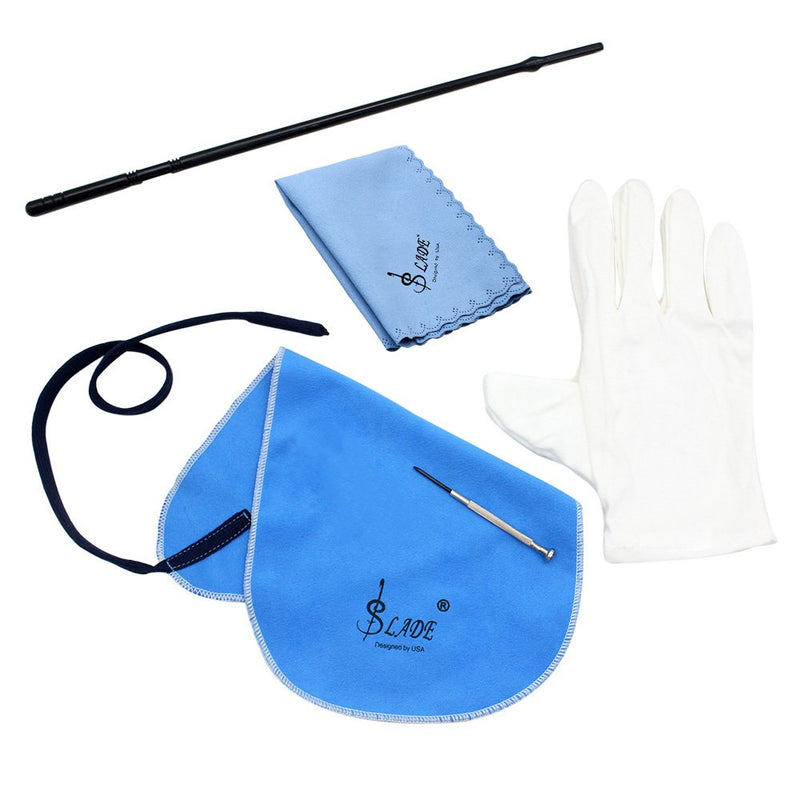 Mowind Flute Cleaning Kit Set with Cleaning Cloth Plastic Stick Screwdriver Gloves Set of 5