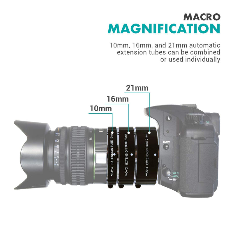 Movo Photo AF Macro Extension Tube Set for Fujifilm X-Mount Mirrorless Cameras with 10mm, 16mm and 21mm Tubes