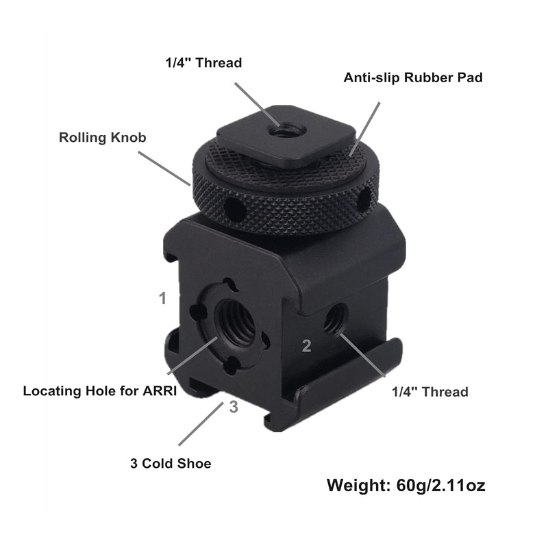 MAGICRIG 3-Side Cold Shoe Mount Adapter Camera Hot Shoe Bracket for Flash Light, LED Video Light, Microphone, Monitor Mount