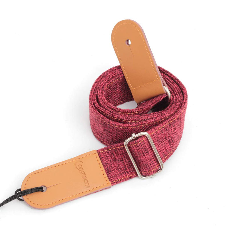 Longteam Simple Linen Leather Ukulele Strap Adjustable Length Durable Uke Straps with Nail, Rope, Picks (Red) Red