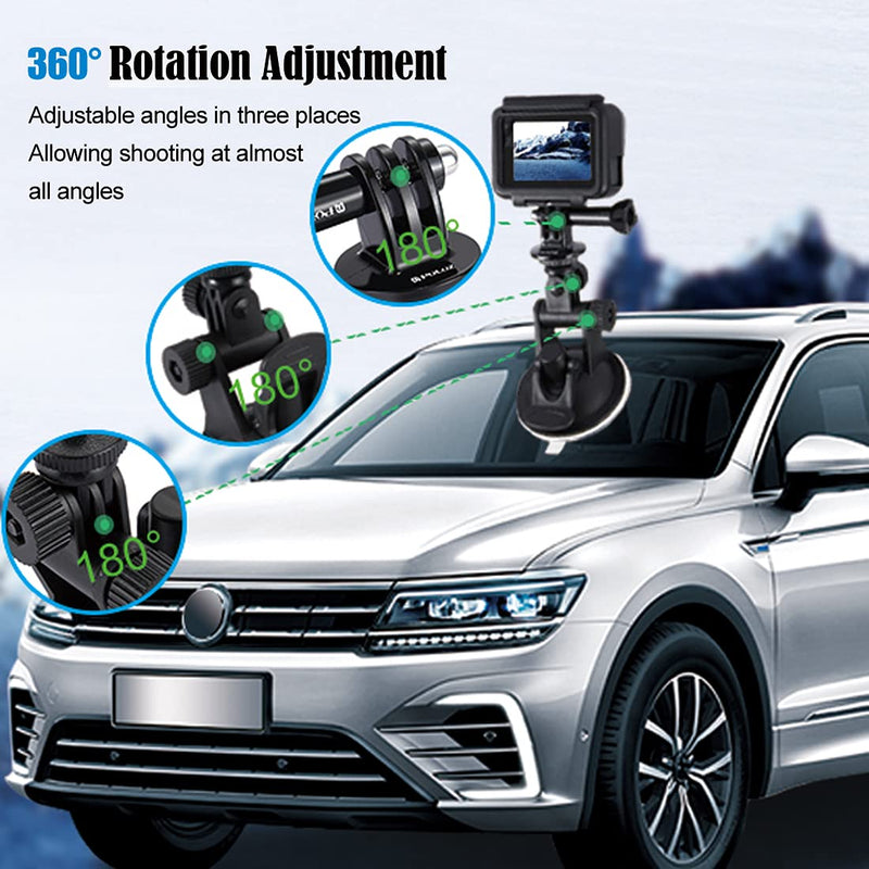 PULUZ Suction Cup Mount for Gopro Car Mount, Adjustable Vehicle Window & Windshield Mount Holder, Compatible with GoPro Hero 10/9/8/7/6/5/4/3+/3/Session/DJI OSMO Action Camera Mount