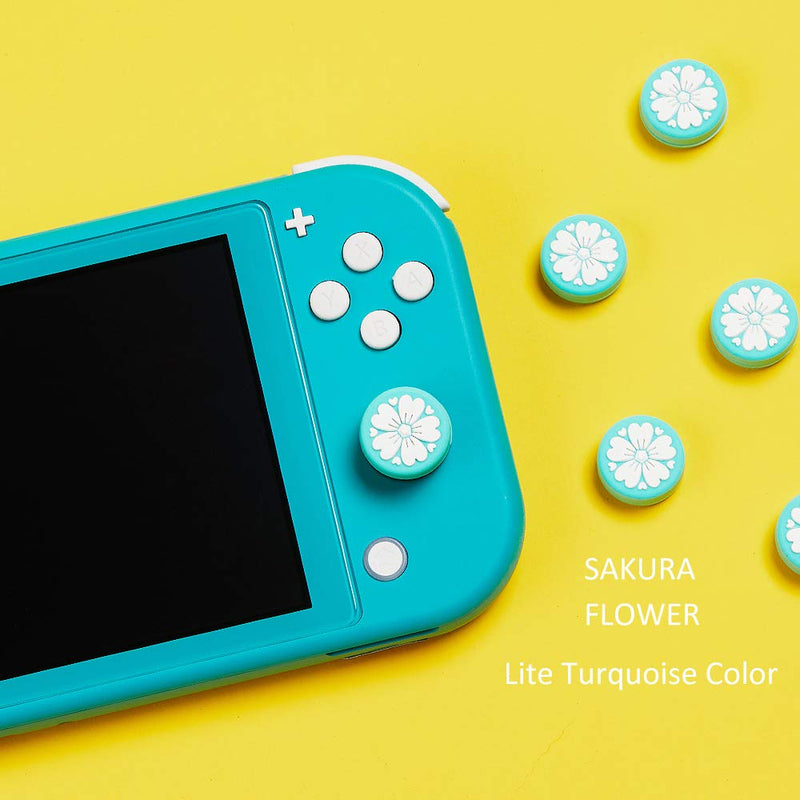 LeyuSmart Sakura Flower Design Thumb Grip Caps, Joystick Cap for Nintendo Switch & Lite, Soft Silicone Cover for Joy-Con Controller (Turquoise&Yellow) Teal&Yellow