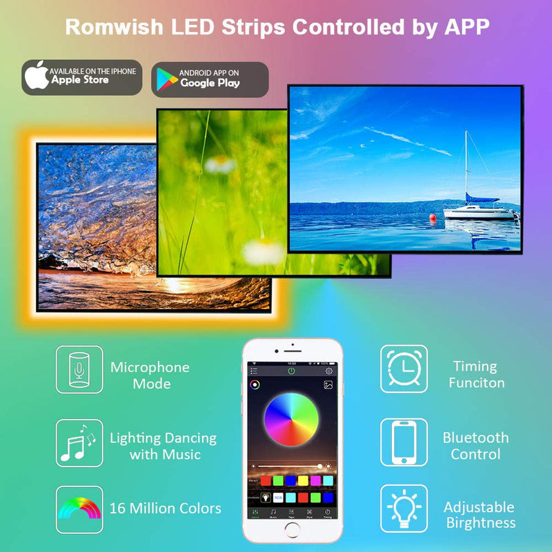 [AUSTRALIA] - TV LED Backlight, 9.8ft Smart LED Strip Lights for 24-60 Inch TV with Bluetooth APP Control, 16 Million Colors, 20 Flash Modes, Music Sync Dance, TV PC Bias Lighting, USB Powered 