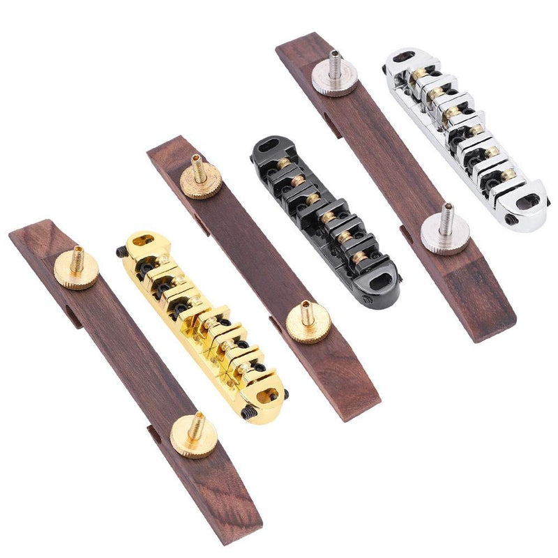 6 String Guitar Bridge Adjustable Archtop Bridge Rosewood Base Bridge with Copper-zinc Alloy Roller for LP SG Jazz Guitar Silver