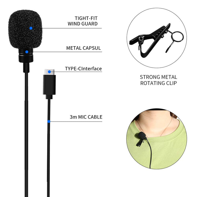 [AUSTRALIA] - Lapel Mic 9.8 Feet Lapel Microphone Noise Cancelling, Professional for Lapel Omnidirectional Condenser Mic Phone Audio Recording Easy Clip-on Mic for YouTube, Interview, Conference Interface Device 