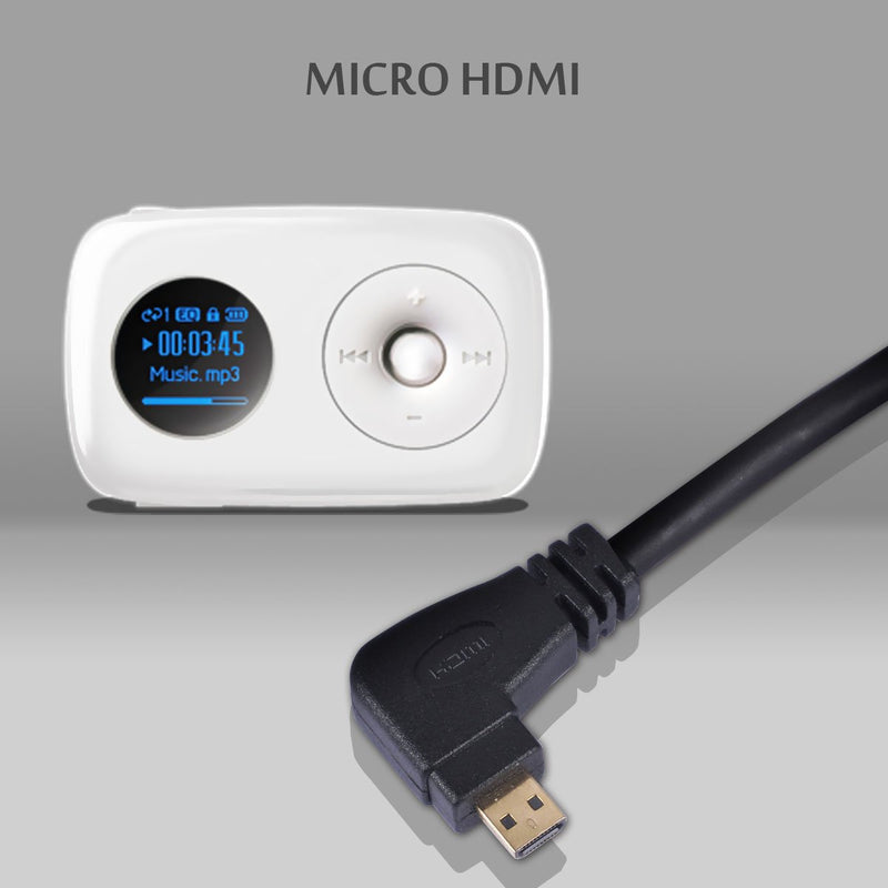 UCEC Left-Angled Micro HDMI to HDMI Male Cable Stretched Length for Cameras Left angled micro hdmi cable