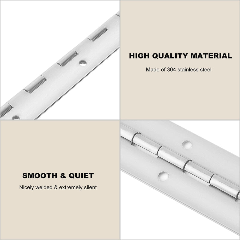 4Pack 12 Inch Stainless Steel Continuous Hinges, Piano Hinge with Holes, Home Furniture Hardware Continuous Piano Hinges for Piano, Cabinet