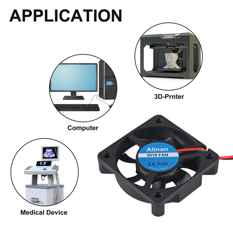 Alinan 6pcs 5010 5V Cooling Fan 50mm Silent Cooling DC 5V 0.08A Silent Quiet DC Brushless Cooling Fan 3D Printer Cooling Fan with 2Pin Wire Dual Ball Bearing Computer Fan 6