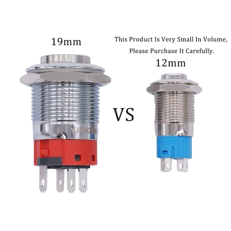 TWTADE 12mm Push Button Switch High-Head Latching Metal Case SPDT ON/Off DC/AC 36V 3A 4Pin with Blue LED Light for Marine Switch GL12-O-T-BU