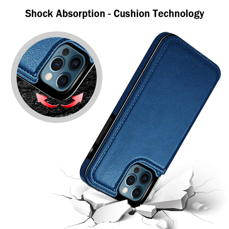 iPhone 12 Pro Case Wallet 3 Credit Cards Slot iPhone 12 Cases Cash Pocket Magnetic Closure PU Leather Cover ID Card Holder Soft TPU Bumper Folio Flip Phone Case for iPhone 12/12 Pro 6.1'' Blue