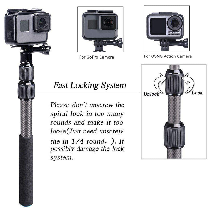 Smatree S3C Carbon Fiber Detachable Extendable Floating Pole with Tripod Stand Compatible for GoPro MAX/GoPro Hero Fusion/9/8/7/6/5/4/3 Plus/3/GoPro Hero 2018/DJI OSMO Action Camera