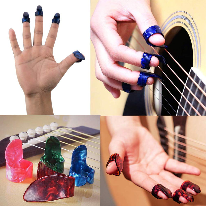 KEWAYO 15 Pieces Guitar Finger Picks, Stainless Steel Celluloid Thumb Finger Guitar Picks with Storage Box
