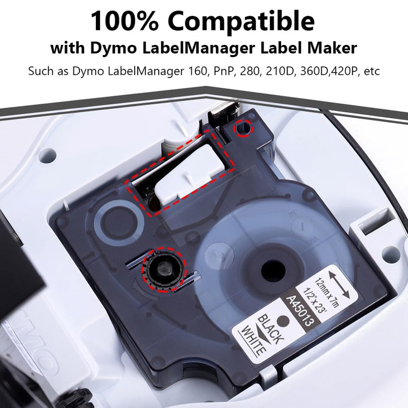 Compatible Dymo D1 Label Tape 45013 Replace for DYMO Label Maker Refills d1 A45013, Black on White, 1/2 Inch x 23 Ft for Dymo LabelManager 160 420P 210D 280 360D PnP Label Maker, 3-Pack