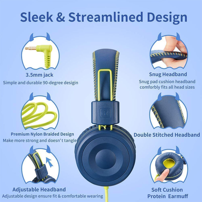 POWMEE Bundle M1&M2 Kids Headphones Wired Headphone for Kids,Foldable Adjustable Stereo Tangle-Free,3.5MM Jack Wire Cord On-Ear Headphone for Children