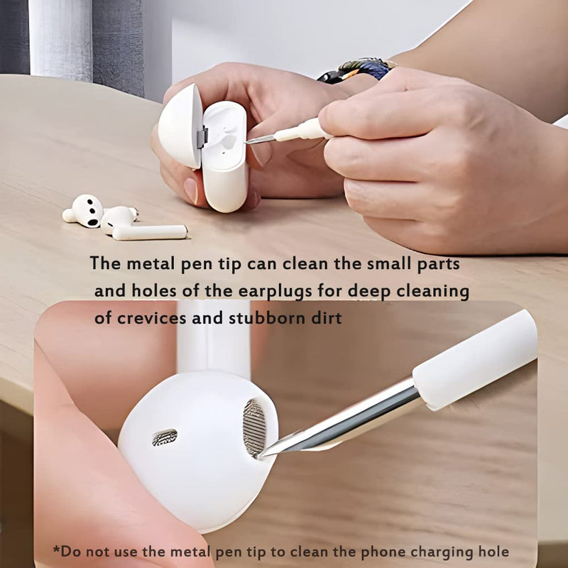 Bluetooth Earbuds Cleaning Pen, Multifunction Airpod Cleaner Kit with Soft Brush for Wireless Earphones Bluetooth Headphones Charging Box Accessories, Computer, Camera and Mobile Phone (White) White