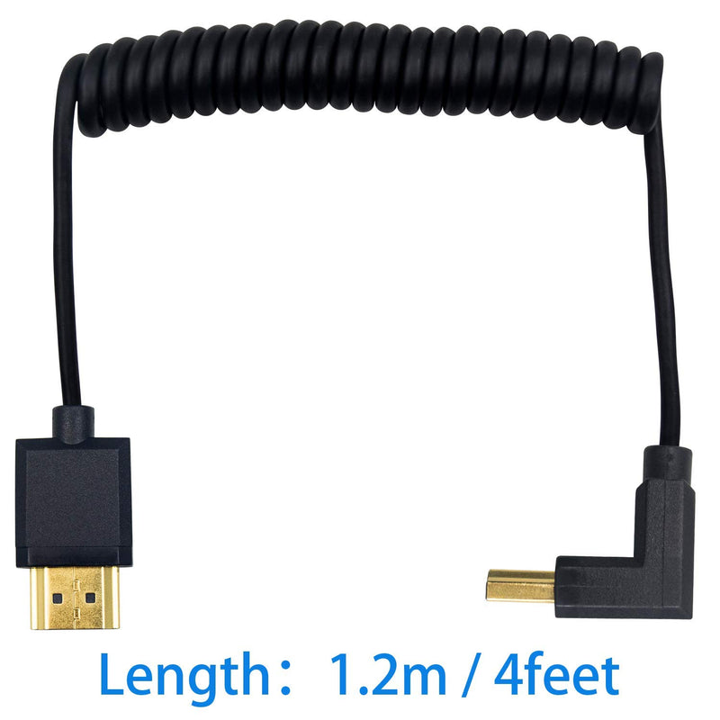 Duttek 4K HDMI Cable, HDMI to HDMI Cable, Extreme Thin UP Angled HDMI Male to Male Extender Coiled Cable for 3D and 4K Ultra HD TV Stick HDMI 2.0 Cord Extension Converter(HDMI Extender) (1.2M/4FT) UP Angled 1.2M