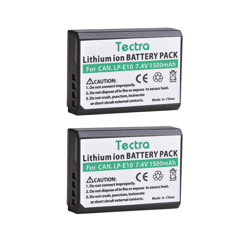 Tectra LP-E10 LPE10 Battery (2 Pack) + LED Dual Charger with Type C Port for Canon EOS Rebel T3 T5 T6 T7 Kiss X50 X70 X80 X90 EOS 1100D EOS 1200D 1300D 1500D 2000D 3000D Digital Camera