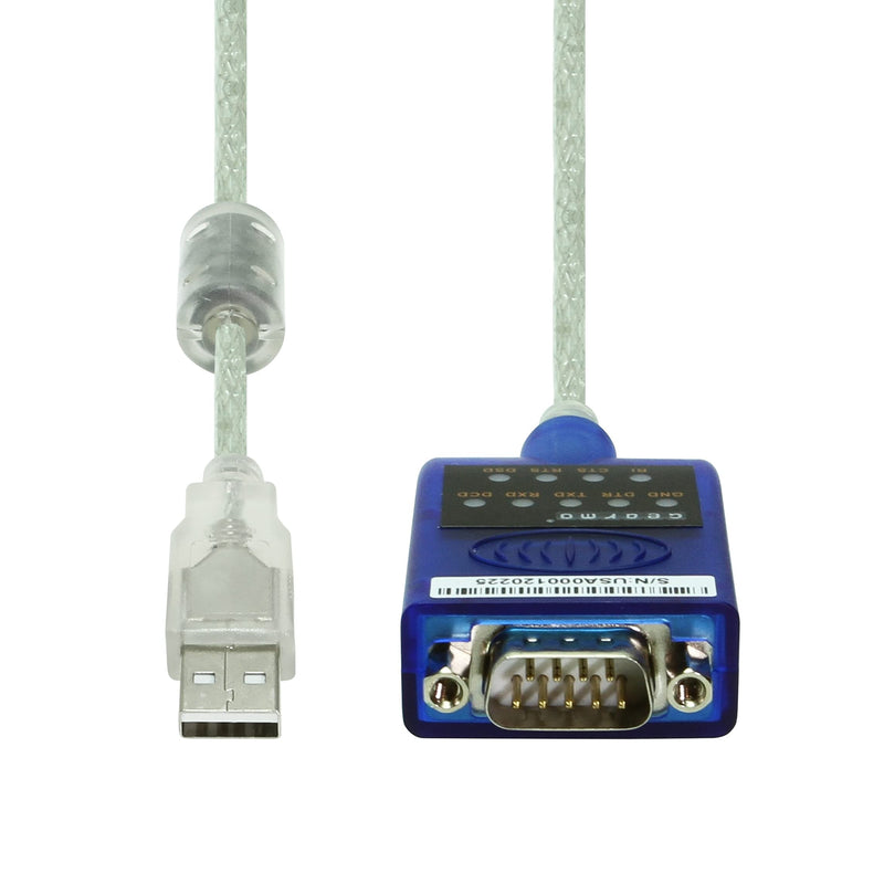 Gearmo USB Serial Adapter FTDI Chip RS232 DB-9 920K w/TX/RX LED, Windows 10, 8, 7 5ft Blue