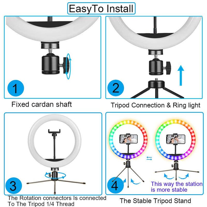 10" RGB LED Ring Light with Tripod Stand, 16 Colors RGB Adjustable with Stand and Phone Holder & Remote Control 10 Brightness Desk Makeup Ring Light for Makeup,YouTube,Tiktok,Video,Vlogging