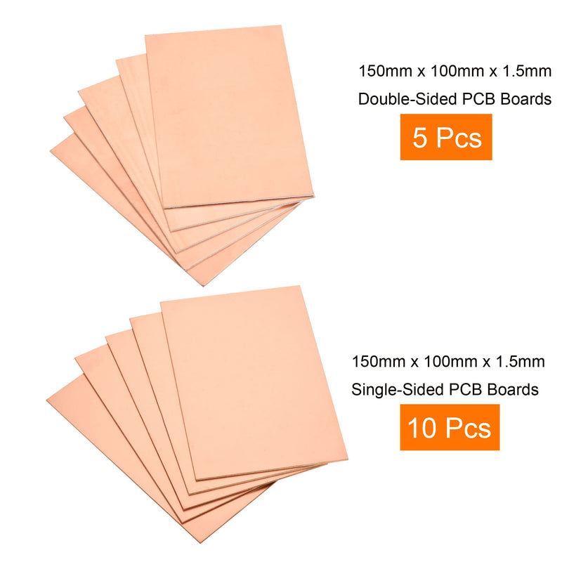 MECCANIXITY Copper Clad Board FR4 Prototyping PCB Boards for Circuits Projects, 150mm x 100mm, Pack of 15