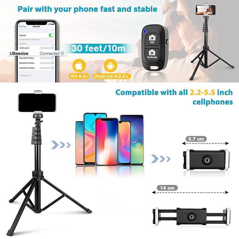 62" Phone Tripod Accessory Kits, Aureday Camera & Cell Phone Tripod Stand with Wireless Remote and Universal Tripod Head Mount, Perfect for Selfies/Video Recording/Vlogging/Live Streaming