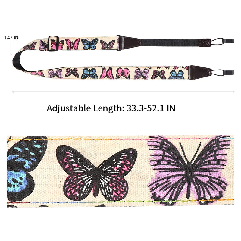 Ukulele Strap No Drill, Eyeshot Adjustable Double J Hook Clip on Uke Shoulder Strap, Hawaiian Butterfly Printing Hands Free Ukelele Strap, Easy to Use and Fit Most Standard Uke Sizes Butterfly Print