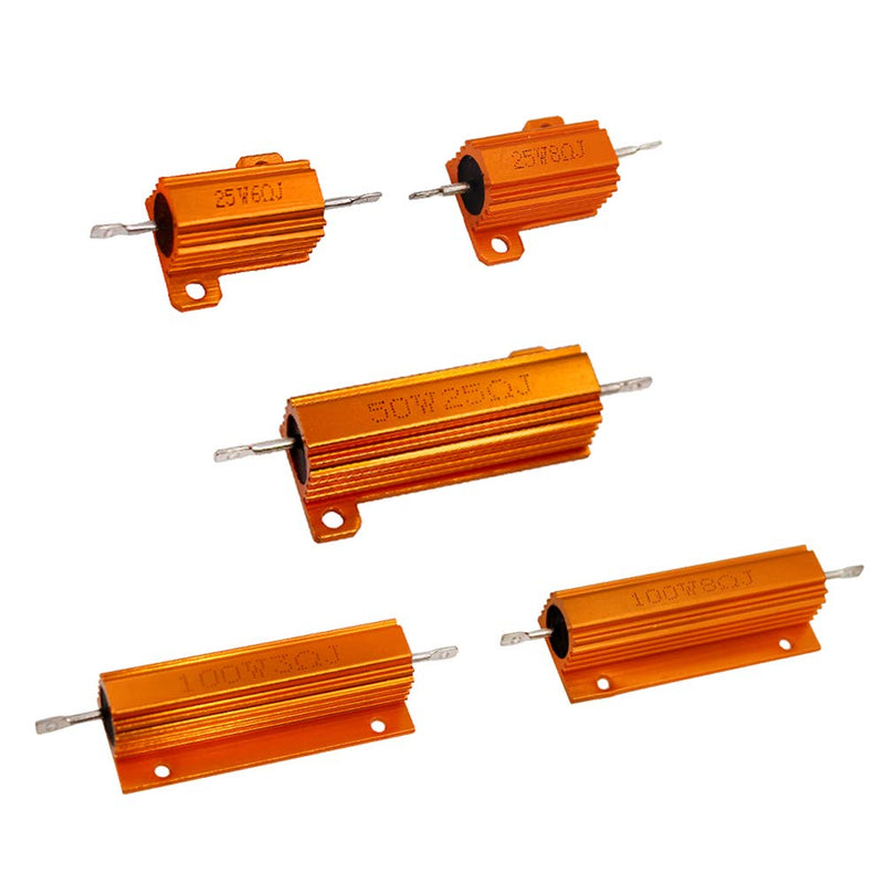 Eiechip Set of 10 Power Resistor, Aluminum Shell Resistors, 25W 6 Ohm/8 Ohm, 50W 25 Ohm, 100W 8 Ohm/3 Ohm Watt Shell Power Aluminum Housed Case Wirewound Resistor for Nest Hello Doorbell