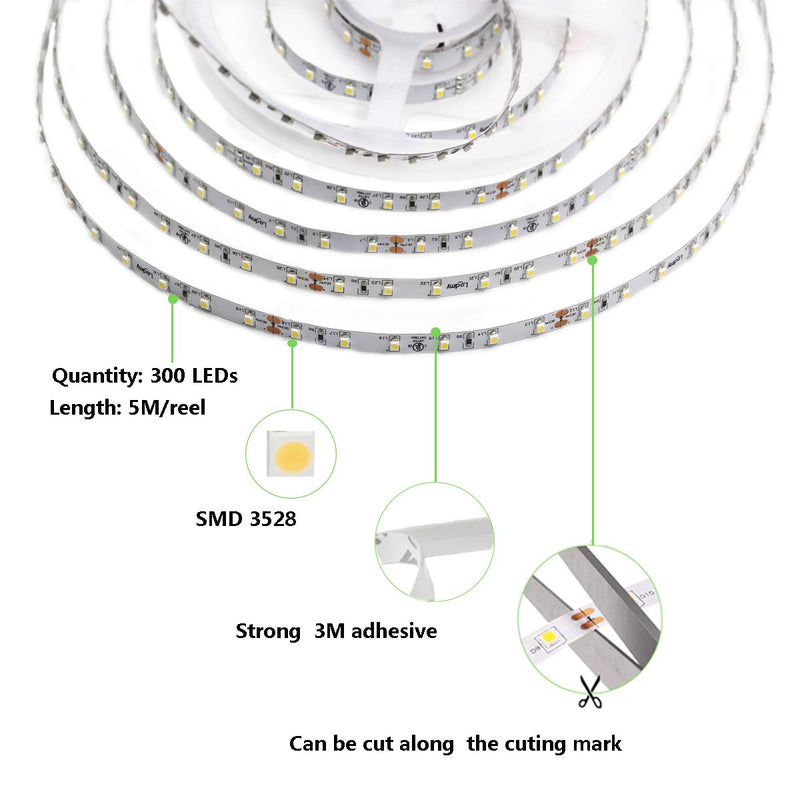 [AUSTRALIA] - LEDMY DC24V Flexible Led Strip Light,Tape Lights,SMD3528 300leds IP20 Not Waterproof String Light,Strip Lights Used for Indoor Lighting and Project Decorations(Cool White 6000K) 16.4FT/5M 