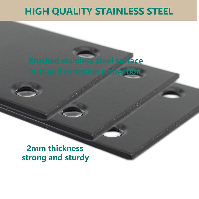 4 Pack Flat Straight Brace Brackets,ULIFESTAR Stainless Steel Mending Bracket Plate Metal Shelf Support Fixing Joining Plate for Furniture,Wood,Shelves,Cabinet with Screws Black (48x128mm/1.9x5'') 48x128mm/1.9x5''