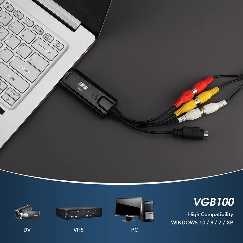 External USB Video Capture Card - August VGB100 - Transfer VHS Home Videos to PC / Capture Xbox 360 and PS3 Gameplay / S-Video and Composite In